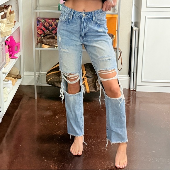 Denim - Special A Distressed Straight Leg Jeans High Rise Raw Hem Size 1